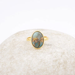 Copper Amazonite 10x14mm Oval Shape Gemstone Ring, 925 Sterling Silver Ring, 18k Gold Plated Handmade Ring, Valentine's Day Gift Ring