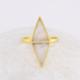 Rainbow Moonstone Ring - Gold Plated Ring - Solid Silver - 10x13mm Double Triangle - Personalized Jewelry - Gift for Lady - Jewelry for Prom