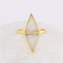 Rainbow Moonstone Ring - Gold Plated Ring - Solid Silver - 10x13mm Double Triangle - Personalized Jewelry - Gift for Lady - Jewelry for Prom