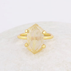 Golden Rutile Silver Ring - Golden Rutile Quartz 8x15mm Hexagon Shape Gemstone Ringn - 18k Gold Plated Ring - Rings For Women - Gift for Her