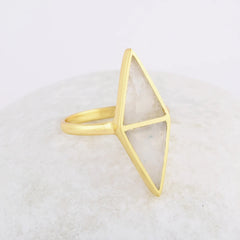 Rainbow Moonstone Ring - Gold Plated Ring - Solid Silver - 10x13mm Double Triangle - Personalized Jewelry - Gift for Lady - Jewelry for Prom