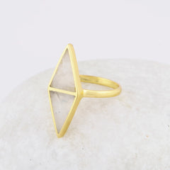 Rainbow Moonstone Ring - Gold Plated Ring - Solid Silver - 10x13mm Double Triangle - Personalized Jewelry - Gift for Lady - Jewelry for Prom