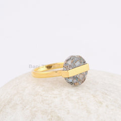 Flat Opal Round Gemstone Ring, Ethiopian Opal Copper Wrapped Ring, Gold Plated Sterling Silver Ring, Dainty Silver Ring Jewelry, Simple Ring