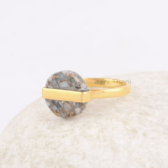 Flat Opal Round Gemstone Ring, Ethiopian Opal Copper Wrapped Ring, Gold Plated Sterling Silver Ring, Dainty Silver Ring Jewelry, Simple Ring