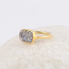 Ethiopian Opal Copper Gemstone Ring, 8x12mm Cushion Sterling Silver Ring, Gold Plated Bezel Ring, Jewelry for Women, Jewelry for Birdesmaid