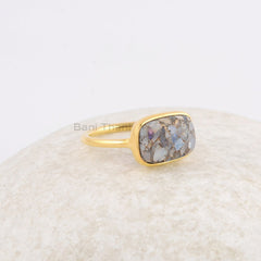 Ethiopian Opal Copper Gemstone Ring, 8x12mm Cushion Sterling Silver Ring, Gold Plated Bezel Ring, Jewelry for Women, Jewelry for Birdesmaid