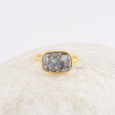 Ethiopian Opal Copper Gemstone Ring, 8x12mm Cushion Sterling Silver Ring, Gold Plated Bezel Ring, Jewelry for Women, Jewelry for Birdesmaid