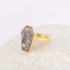 Ethiopian Opal Ring - 925 Sterling Silver - Gemstone Ring - 10x17mm Coffin Gemstone - Artisan Jewelry - Jewelry For Yoga - Gift For Brides
