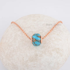 Copper Turquoise Necklace - Gemstone Pendant Necklace - 925 Sterling Silver - 10x14mm Pandora Bead - Jewelry For Beach - Gift For Women