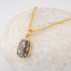 Elegant Opal Necklace, Ethiopian Opal Copper Cushion Gemstone Silver Necklace, Gold Plated Bezel Necklace Jewelry, Valentine's Gift Necklace