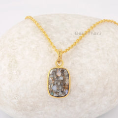 Elegant Opal Necklace, Ethiopian Opal Copper Cushion Gemstone Silver Necklace, Gold Plated Bezel Necklace Jewelry, Valentine's Gift Necklace