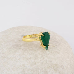 Elegant Green Onyx Diamond Shape Gemstone Ring, Gold Plated Sterling Silver Prong Set Ring, Mother's Day Gift Ring, Anniversary Gift for Her