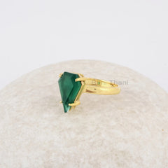 Elegant Green Onyx Diamond Shape Gemstone Ring, Gold Plated Sterling Silver Prong Set Ring, Mother's Day Gift Ring, Anniversary Gift for Her