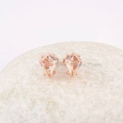 Morganite Stud Earrings - 925 Sterling Silver - Rose Gold Plated Studs - Elegant Jewelry Earrings - Gift For Birthday - Jewelry For Bride