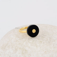 Black Onyx Silver Ring, Flat Onyx 13mm Round Gemstone Ring, Gold Plated Handmade Ring, Birthday Gift Ring, Dainty Ring Jewelry, Simple Ring