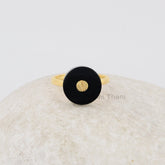 Black Onyx Silver Ring, Flat Onyx 13mm Round Gemstone Ring, Gold Plated Handmade Ring, Birthday Gift Ring, Dainty Ring Jewelry, Simple Ring