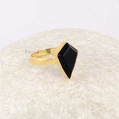 Natural Black Onyx Gemstone Ring - Gold Plated Ring for Women - 925 Sterling Silver Bezel Ring - Gift for Her - Vintage Ring - Promise Ring