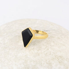 Natural Black Onyx Gemstone Ring - Gold Plated Ring for Women - 925 Sterling Silver Bezel Ring - Gift for Her - Vintage Ring - Promise Ring