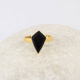 Natural Black Onyx Gemstone Ring - Gold Plated Ring for Women - 925 Sterling Silver Bezel Ring - Gift for Her - Vintage Ring - Promise Ring