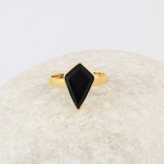 Natural Black Onyx Gemstone Ring - Gold Plated Ring for Women - 925 Sterling Silver Bezel Ring - Gift for Her - Vintage Ring - Promise Ring