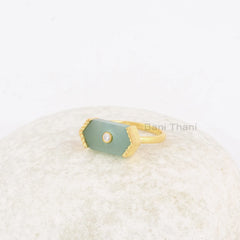 Aqua Chalcedony Ring - Sterling Silver - Gold Plated Jewelry - 8x15mm Hexagon Ring- Gemstone Ring - Jewelry For Women - Gift For Daughter