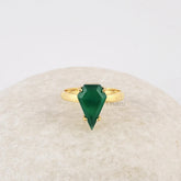 Elegant Green Onyx Diamond Shape Gemstone Ring, Gold Plated Sterling Silver Prong Set Ring, Mother's Day Gift Ring, Anniversary Gift for Her