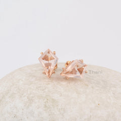 Morganite Stud Earrings - 925 Sterling Silver - Rose Gold Plated Studs - Elegant Jewelry Earrings - Gift For Birthday - Jewelry For Bride
