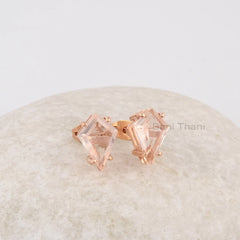 Morganite Stud Earrings - 925 Sterling Silver - Rose Gold Plated Studs - Elegant Jewelry Earrings - Gift For Birthday - Jewelry For Bride