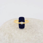 Lapis Lazuli 8x15mm Gemstone Ring - Solid Silver Handmade Ring - 18k Gold Plated Ring - Gift for Womens - Rings for Ladies - CZ Set Jewelry