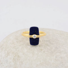 Lapis Lazuli 8x15mm Gemstone Ring - Solid Silver Handmade Ring - 18k Gold Plated Ring - Gift for Womens - Rings for Ladies - CZ Set Jewelry