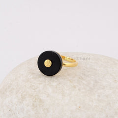 Black Onyx Silver Ring, Flat Onyx 13mm Round Gemstone Ring, Gold Plated Handmade Ring, Birthday Gift Ring, Dainty Ring Jewelry, Simple Ring