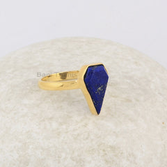Elegant Lapis Lazuli 9x14mm Diamond Shape Gemstone Ring, Gold Plated Lapis Lazuli Ring, Anniversary Gift for Her, Handmade Silver Bezel Ring
