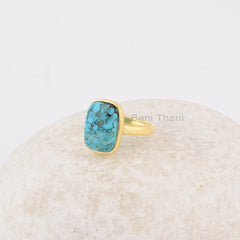 Arizona Turquoise Ring - Handmade Ring - 925 Silver - 10x14 mm Cushion - Gold Plated - Bestseller Jewelry - Gift For Teen -Jewelry For Niece