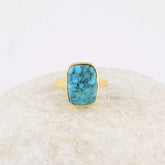 Arizona Turquoise Ring - Handmade Ring - 925 Silver - 10x14 mm Cushion - Gold Plated - Bestseller Jewelry - Gift For Teen -Jewelry For Niece