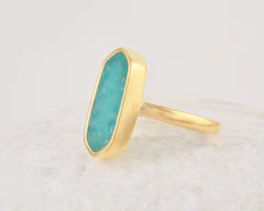 Amazonite Ring - Gemstone Rings - Silver Handmade Ring - Gold Plated Ring - Gift for nurse - Jewelry for Healing - Hexagon Stone Jewelry