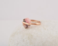 Pink Opal Ring - Gemstone Silver Hexagon Ring - Rose Gold Plated Silver Ring - Statement Ring - Delicate Ring - Gift for Her - Cocktail Ring