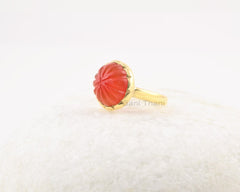 Carnelian Ring - Carved Gemstone Ring - 925 Sterling Silver Ring - Gift for Protection - Ring for Everyday Wear - Gold Plated - Gift for Her