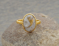 White Calcite Ring - Pure Silver - Copper Calcite Oval - Handcrafted Ring - Wholesale Jewelry - Gift For Best Friend - Jewelry For Niece