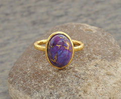 Purple Copper Turquoise Ring - Gold Plated - Sterling Silver -10x14mm Oval - Gemstone Ring - Handmade Ring - Jewelry for Date - Gift for Mom