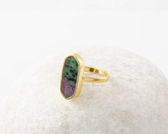 Ruby Zoisite Ring - Handmade Ring - 925 Sterling Silver - Gold Plated Ring - Gift for Young Girls - Jewelry For The Bride - Gift for Writer