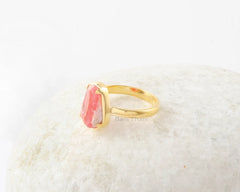 Rhodochrosite Ring - Gold Plated Ring - Gemstone Jewelry - 925 Pure Silver - Jewelry for Friend - Gift for New Beginning - Gift for Birthday