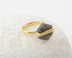 Labradorite Ring - Gold Plated - 925 Solid Silver - Hexagon Gemstone - Handmade Ring - Artisan Jewelry - Gift for Mothers - Jewelry for Date