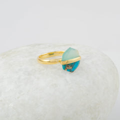 Fused Hexagon Gemstone Ring - Copper Blue Turquoise - Chalcedony Ring - 925 Silver Ring - Gemstone Ring - Gold Plated Ring - Gift for Her