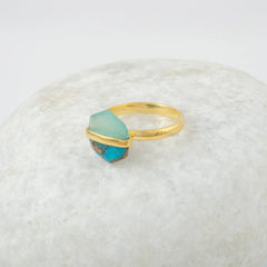 Fused Hexagon Gemstone Ring - Copper Blue Turquoise - Chalcedony Ring - 925 Silver Ring - Gemstone Ring - Gold Plated Ring - Gift for Her