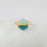Fused Hexagon Gemstone Ring - Copper Blue Turquoise - Chalcedony Ring - 925 Silver Ring - Gemstone Ring - Gold Plated Ring - Gift for Her