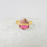 Fused Hexagon Gemstone Ring - Pink Tourmaline - Copper Pink Opal - 925 Silver Ring - Gemstone Ring - Gold Plated Ring - Gift for Women