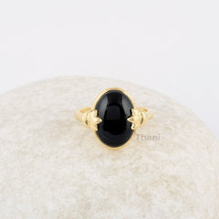 Black Onyx Ring - Gemstone Ring - Handmade Jewelry - 11x15mm Oval - Gold Plated Ring - Gift for Wife - Gemstone Jewelry - Multi Stone Ring