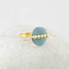 Blue Chalcedony Ring - Gemstone Ring - 16mm Round Ring - Gold Plated Ring - Silver Heart Ring - Gift for Her - Ring for Women - Dainty Ring