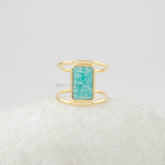 Gemstone Silver Ring - Gold Plated - Amazonite Ring - 7x12mm Rectangle Ring - Double Band - Ring For Mom - Jewelry for Women - Gift for Her