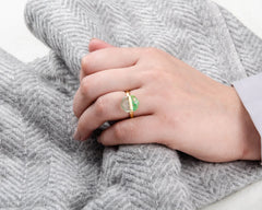 Prehnite Ring - Fused Hexagon Gemstone - 11x13mm Ring - Green Copper - Gold Plated - 925 Solid Silver - Jewelry for The Beach - Dainty Ring
